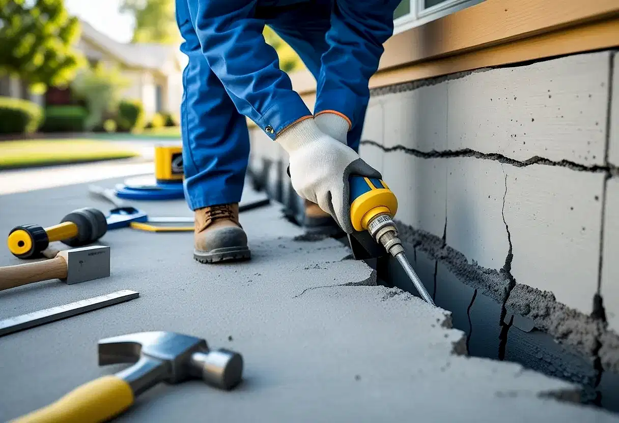 A person filling up a crack