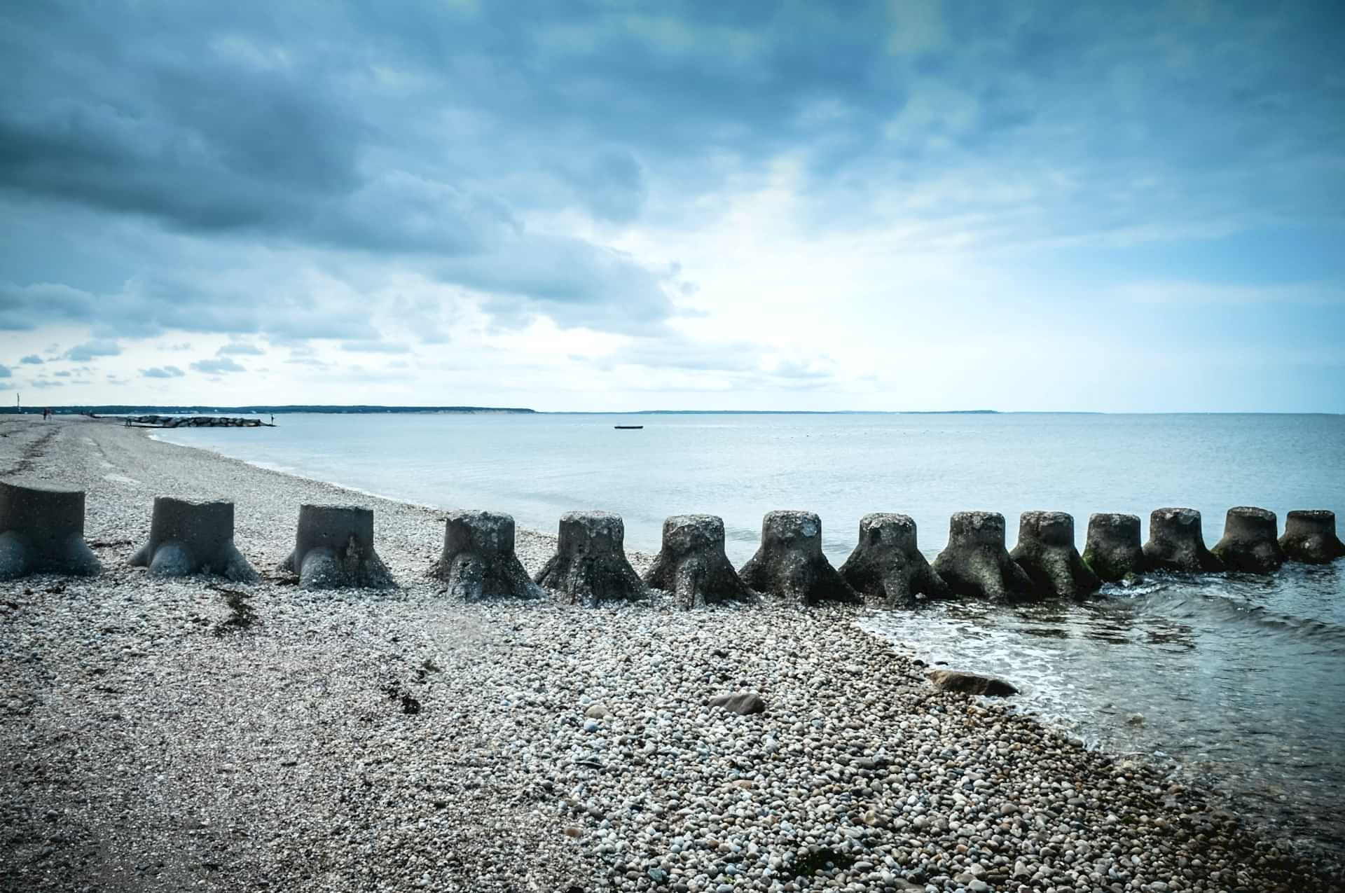 Concrete barriers line over the sea