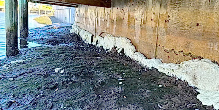 commercial-chemicalgroutbarrier Chemical grout barrier along a seawall.
