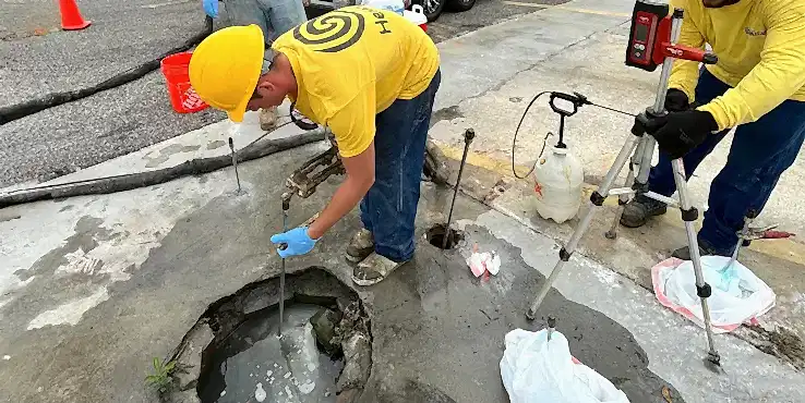 Polyurethane injection inside of an open manhole.