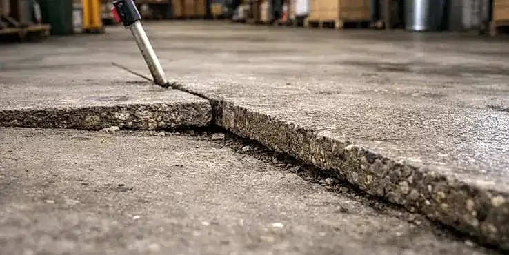 commercial-unevenslabwarehouse-ai Uneven slab in a warehouse.