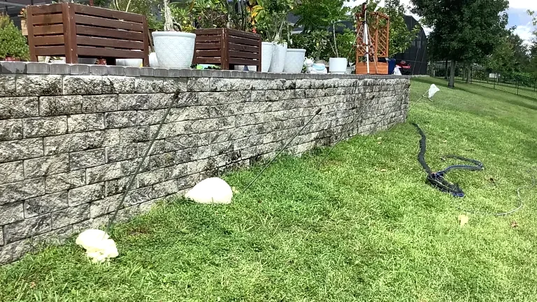 427residential-completedinjections Helicon ground improvement project showing retaining wall stabilization with injection rods installed along residential landscape