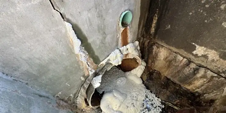 commercial-stormdrainchemical Chemical grout seeping through the crack in the stormwater infrastructure