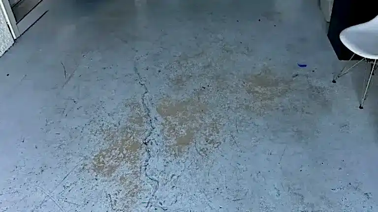 residential-crackongaragefloor Crack running through residential garage slab caused by settlement movement